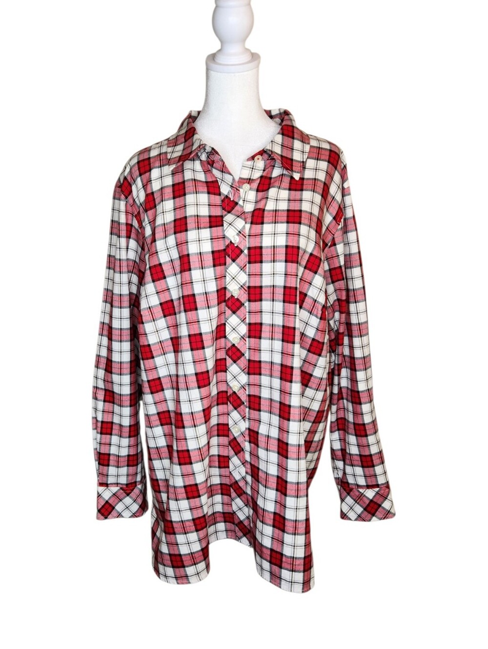 NEW Talbots Red Plaid Cotton Button Down Shirt Metallic Threading Size 2X